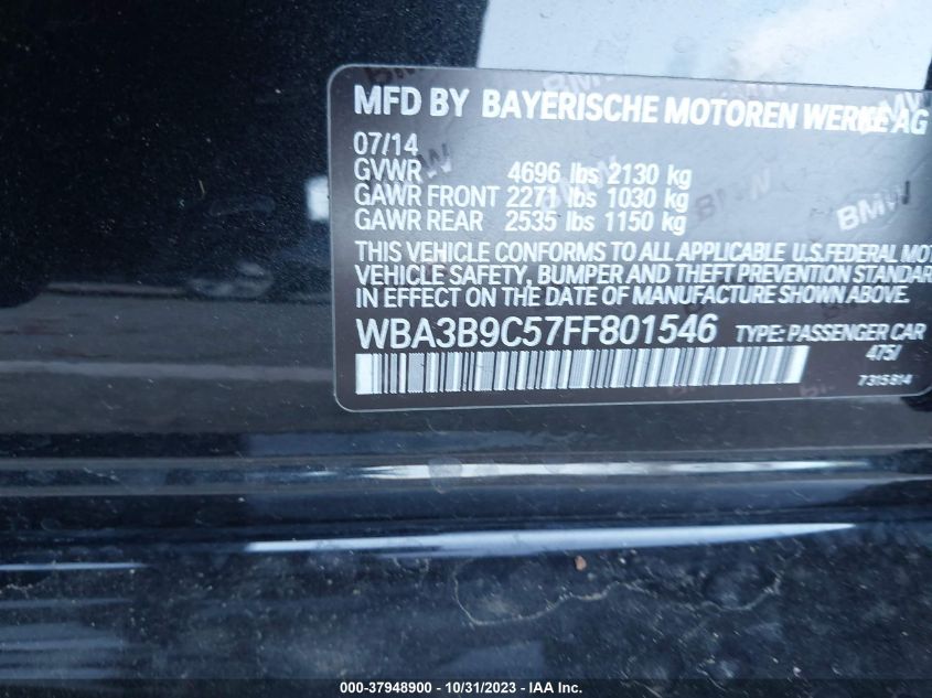 2015 BMW 335I XDRIVE WBA3B9C57FF801546