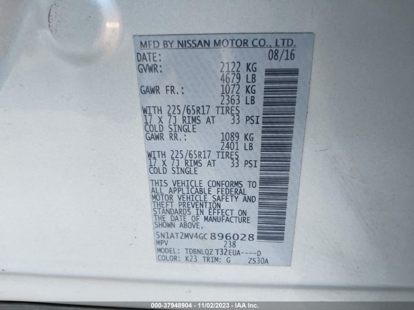 2016 NISSAN ROGUE SV - 5N1AT2MV4GC896028