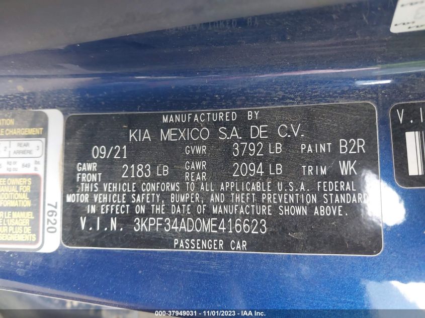 2021 KIA FORTE GT-LINE - 3KPF34AD0ME416623