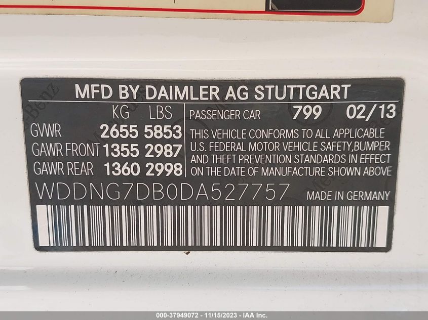 2013 MERCEDES-BENZ S 550 WDDNG7DB0DA527757
