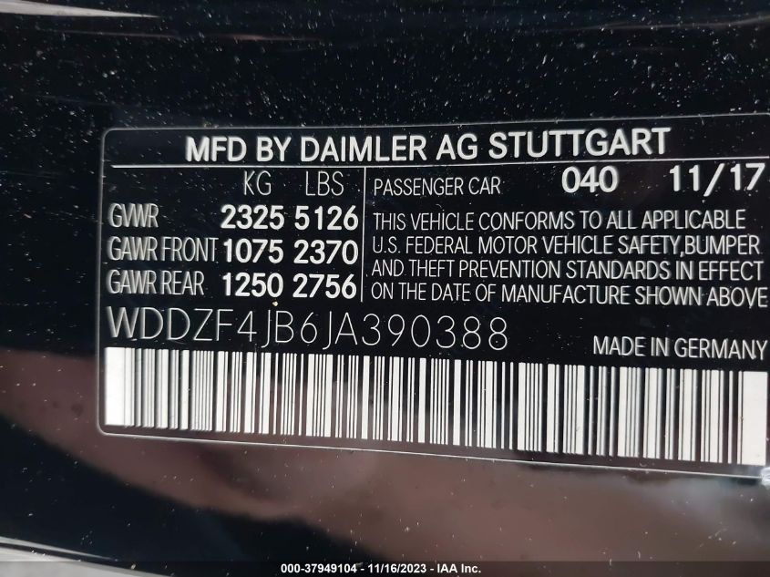 2018 MERCEDES-BENZ E 300 WDDZF4JB6JA390388