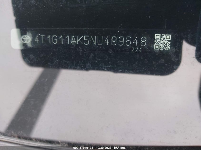 2022 TOYOTA CAMRY SE/SE NIGHT SHADE - 4T1G11AK5NU499648