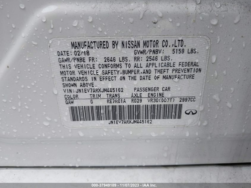 2018 INFINITI Q50 3.0T LUXE - JN1EV7ARXJM445162