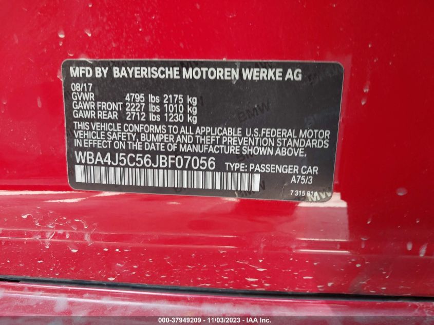 2018 BMW 440I GRAN COUPE WBA4J5C56JBF07056