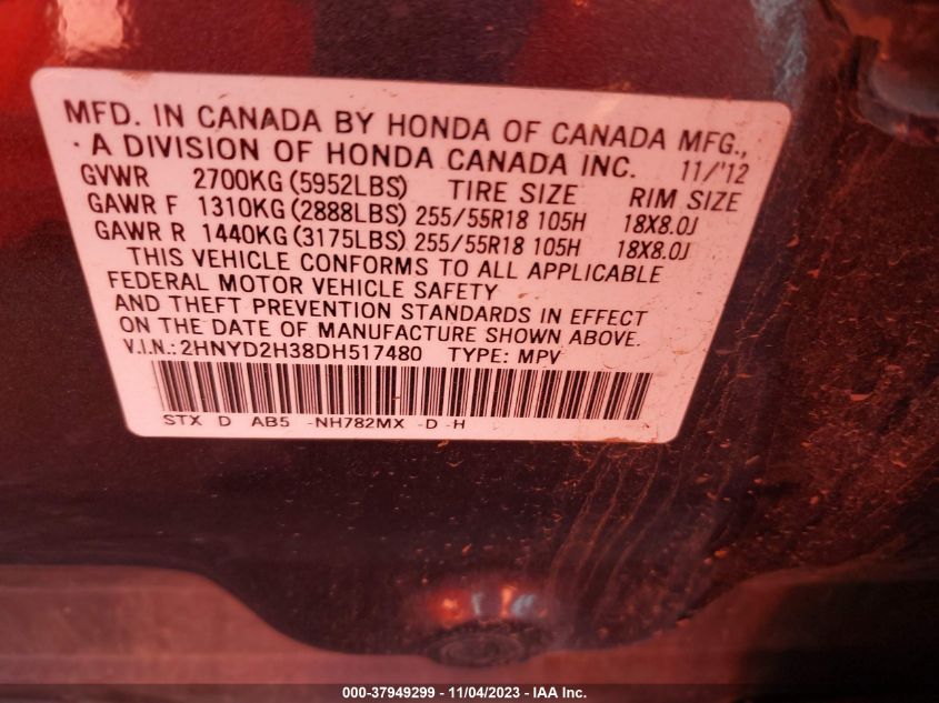 2013 ACURA MDX TECH PKG - 2HNYD2H38DH517480