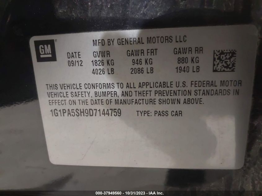 2013 CHEVROLET CRUZE LS - 1G1PA5SH9D7144759
