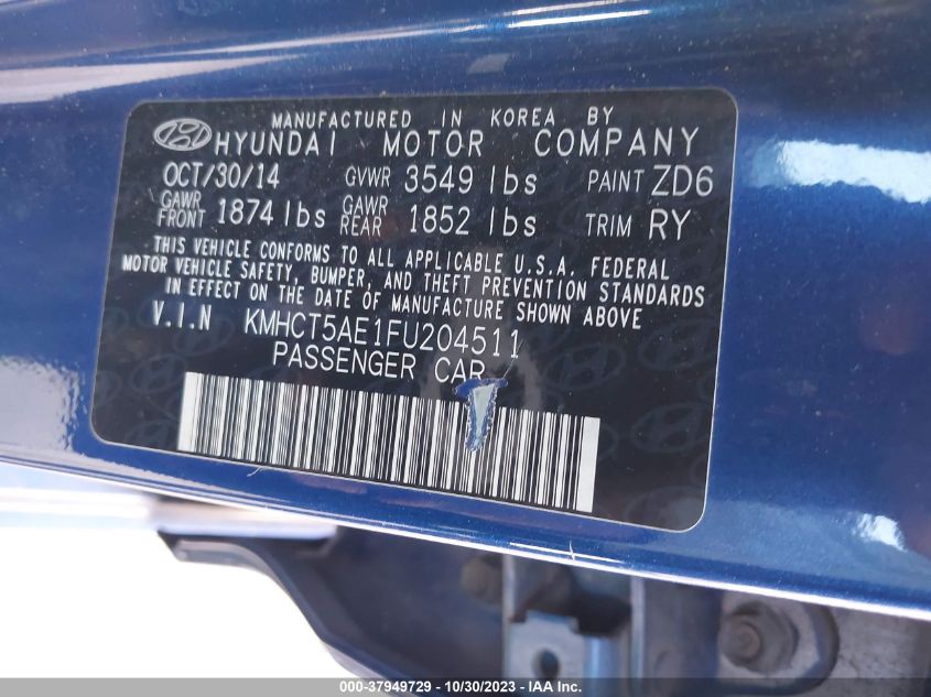 2015 HYUNDAI ACCENT GS - KMHCT5AE1FU204511