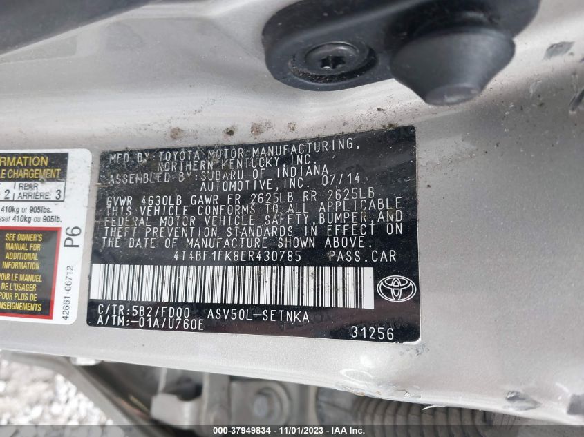 2014 TOYOTA CAMRY L/SE/LE/XLE - 4T4BF1FK8ER430785