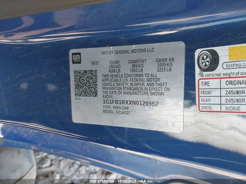 2022 CHEVROLET CAMARO LS/LT - 1G1FB1RXXN0129552