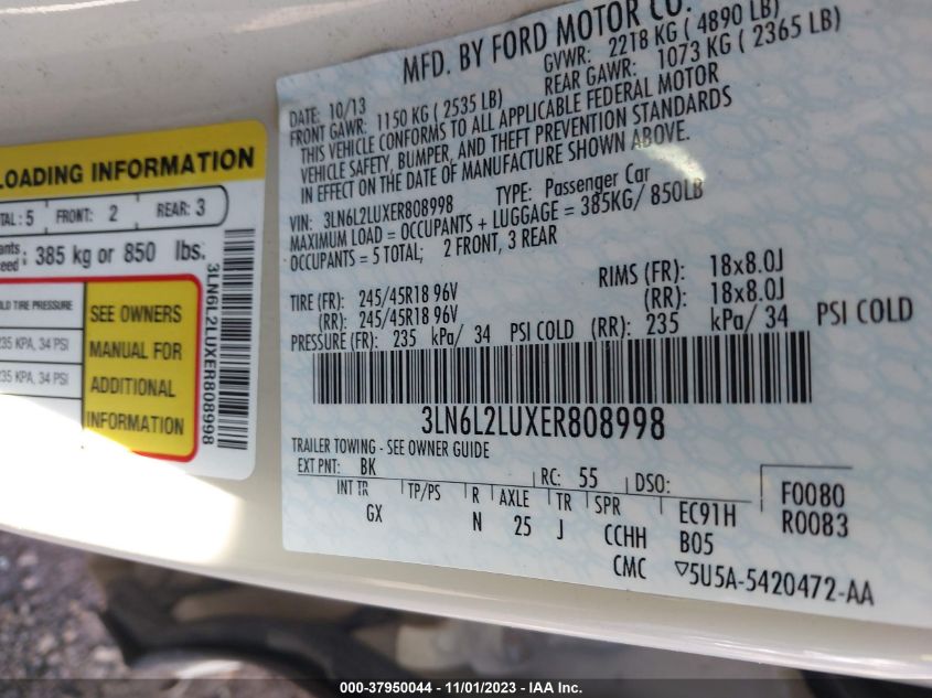 2014 LINCOLN MKZ HYBRID HYBRID 3LN6L2LUXER808998