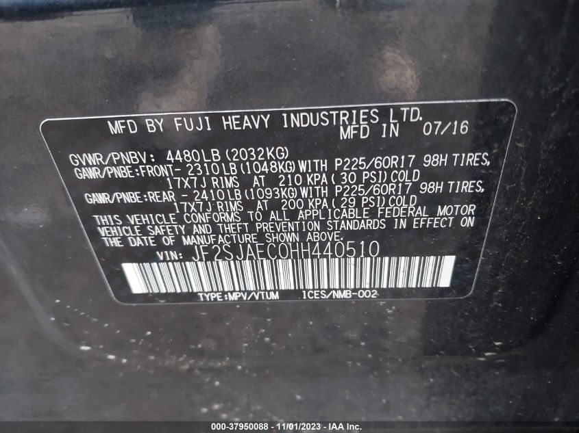 2017 SUBARU FORESTER 2.5I PREMIUM - JF2SJAEC0HH440510