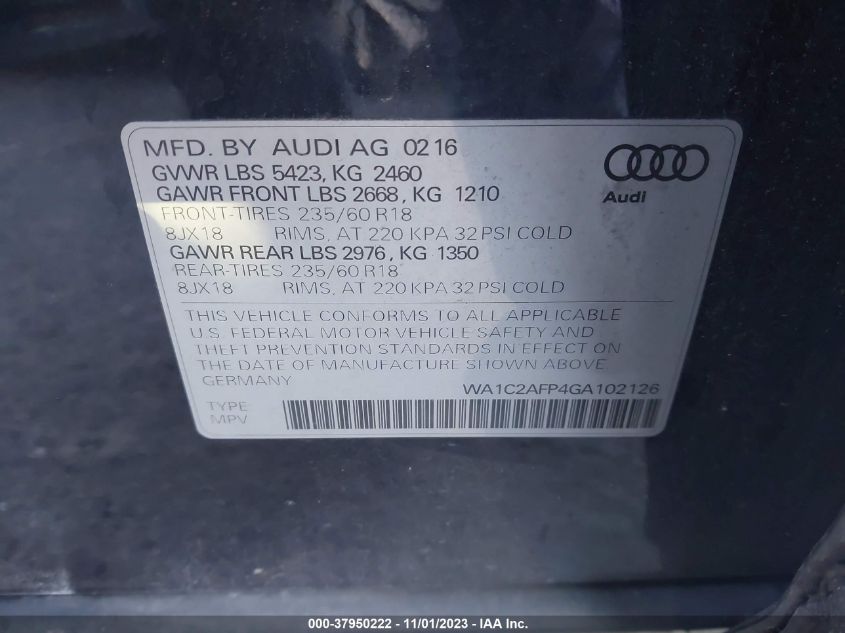 2016 AUDI Q5 PREMIUM - WA1C2AFP4GA102126