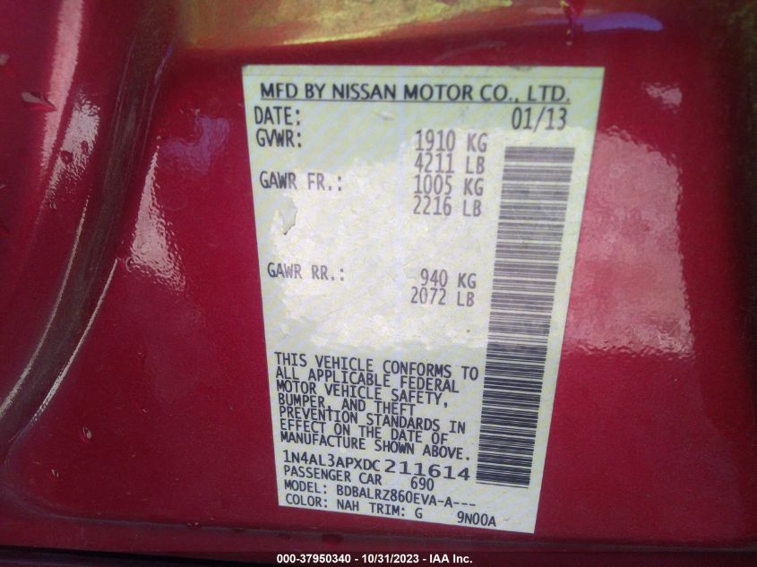 2013 NISSAN ALTIMA 2.5 S - 1N4AL3APXDC211614