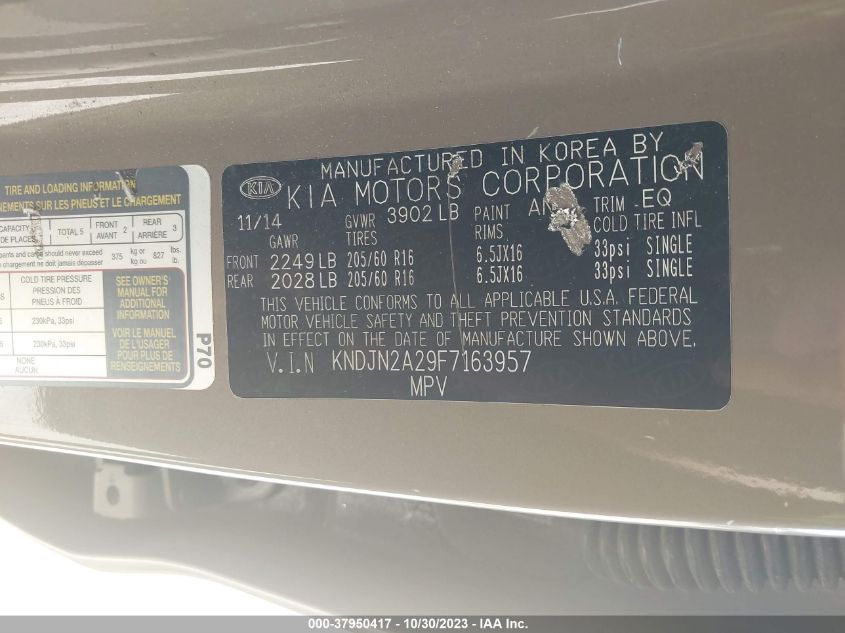 2015 KIA SOUL BASE - KNDJN2A29F7163957