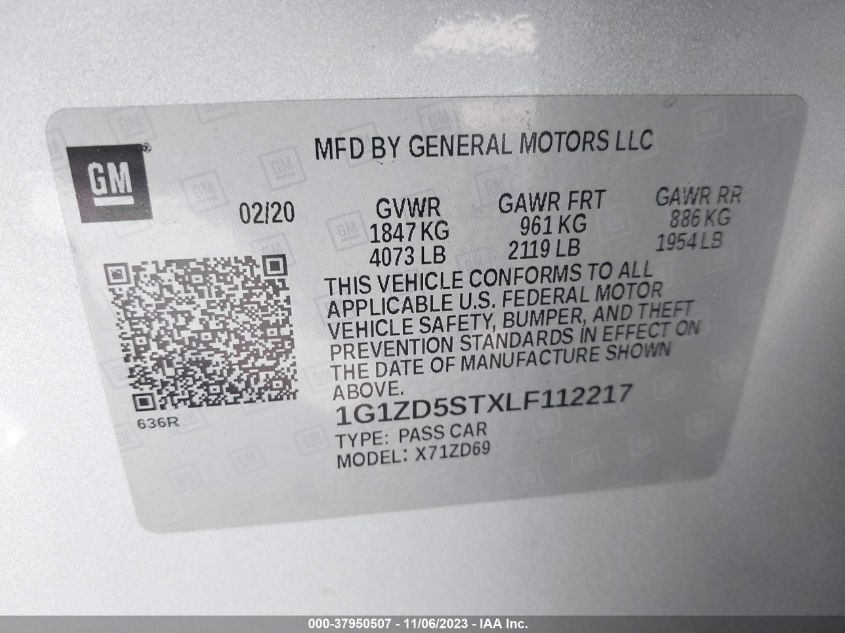 2020 CHEVROLET MALIBU FWD LT - 1G1ZD5STXLF112217