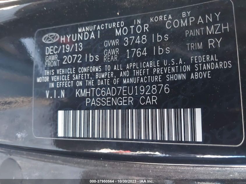 2014 HYUNDAI VELOSTER - KMHTC6AD7EU192876