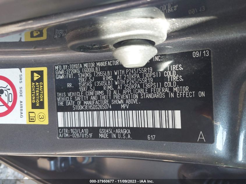2013 TOYOTA HIGHLANDER LIMITED V6 - 5TDDK3EH5DS265074