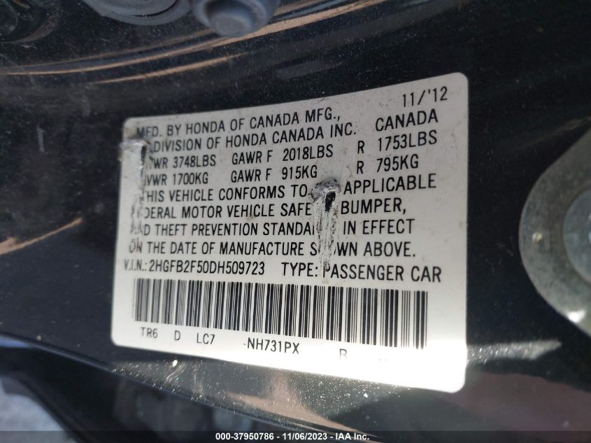 2013 HONDA CIVIC LX - 2HGFB2F50DH509723