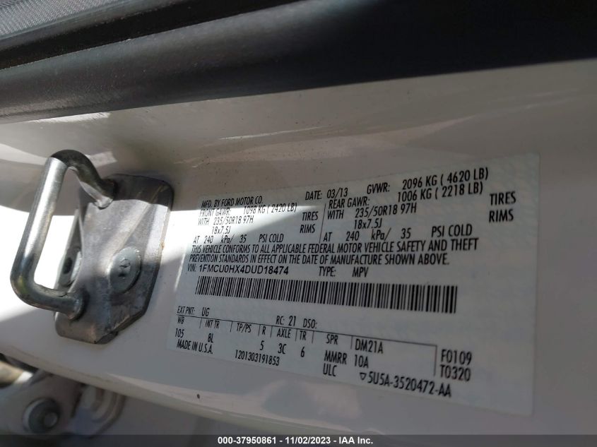 2013 FORD ESCAPE SEL - 1FMCU0HX4DUD18474