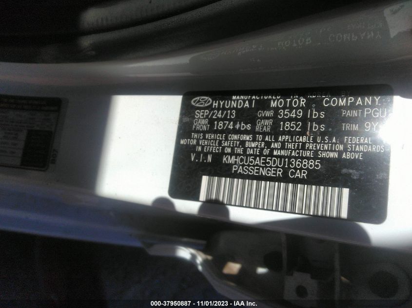 2013 HYUNDAI ACCENT GLS/SE - KMHCU5AE5DU136885