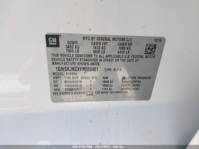 2015 CHEVROLET SUBURBAN 1500 LT 1GNSKJKCXFR553461