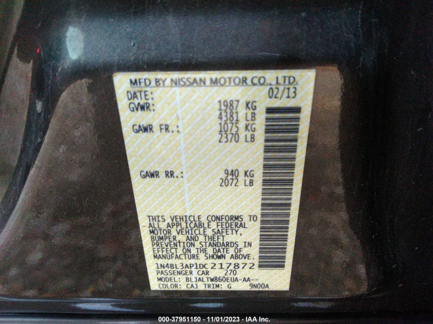 2013 NISSAN ALTIMA 3.5 SV - 1N4BL3AP1DC217872
