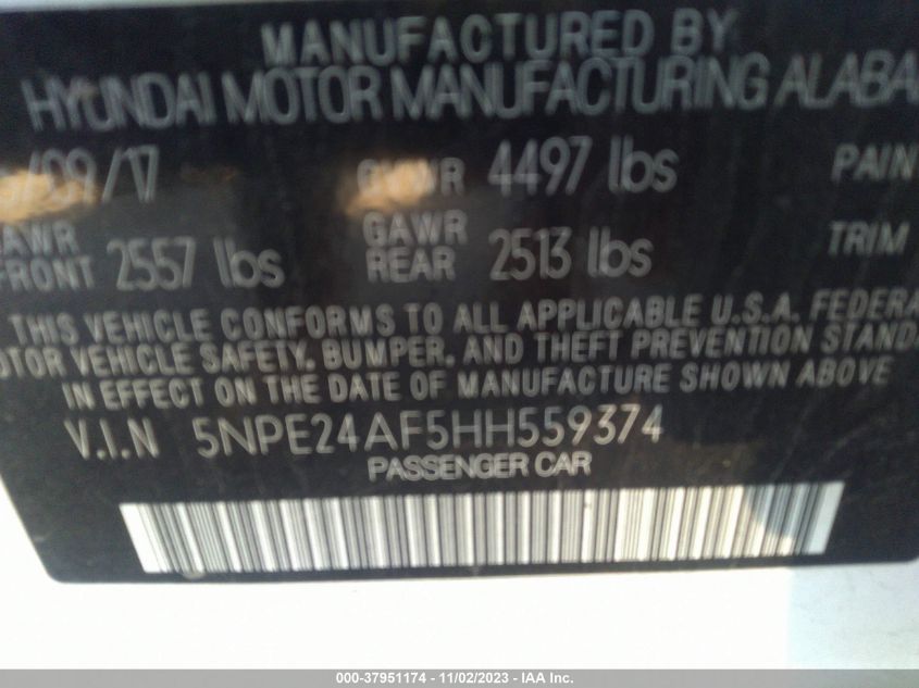 2017 HYUNDAI SONATA SE - 5NPE24AF5HH559374