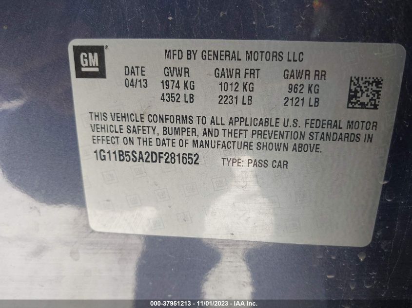 2013 CHEVROLET MALIBU LS - 1G11B5SA2DF281652