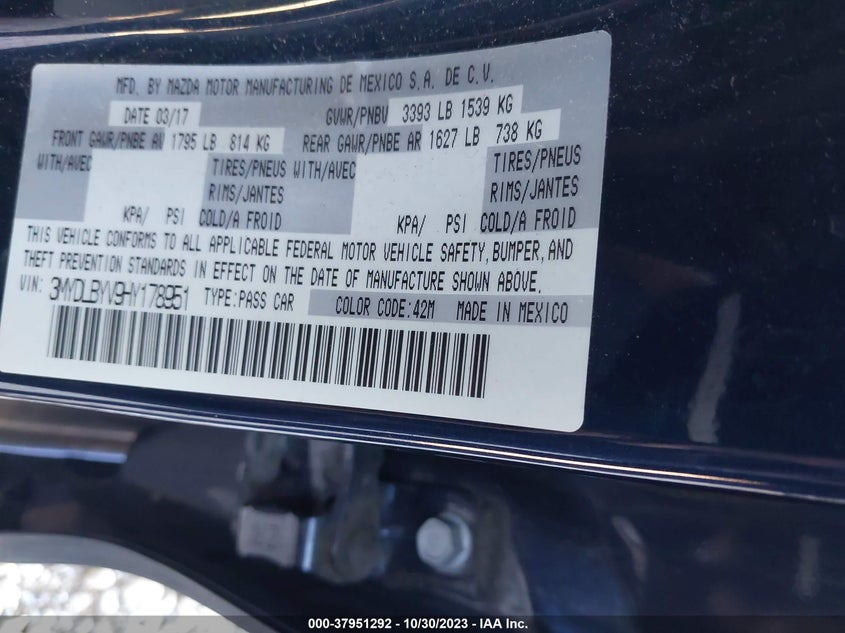 VIN 3MYDLBYV9HY178951 2017 TOYOTA YARIS IA