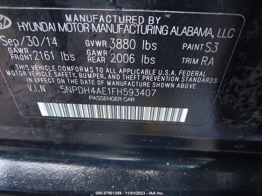 2015 HYUNDAI ELANTRA SE - 5NPDH4AE1FH593407