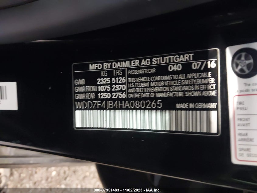 VIN WDDZF4JB4HA080265 2017 MERCEDES-BENZ E-CLASS E 300