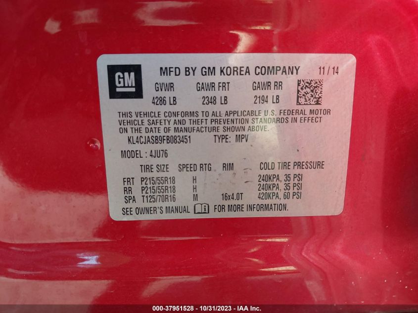 2015 BUICK ENCORE - KL4CJASB9FB083451
