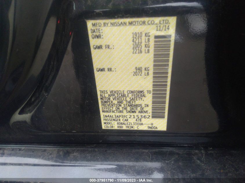 2015 NISSAN ALTIMA 2.5 - 1N4AL3AP3FC215362
