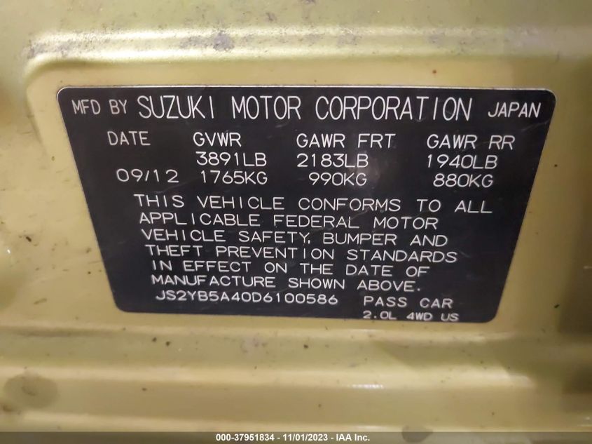 2013 SUZUKI SX4 TECH VALU PKG (NAV) - JS2YB5A40D6100586