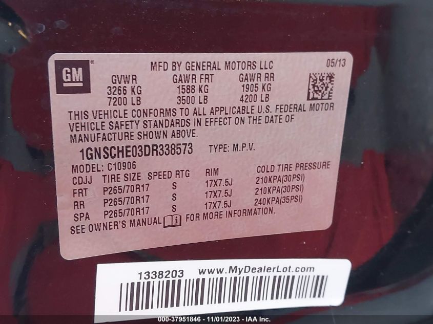 2013 CHEVROLET SUBURBAN 1500 LS 1GNSCHE03DR338573