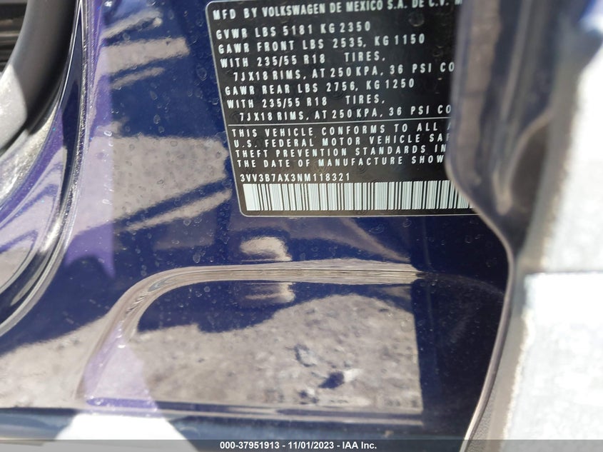 VIN 3VV3B7AX3NM118321 2022 VOLKSWAGEN TIGUAN SE