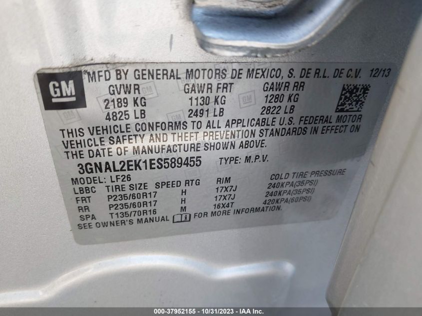 2014 CHEVROLET CAPTIVA SPORT 2LS - 3GNAL2EK1ES589455