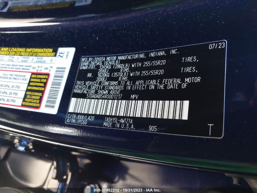 2024 TOYOTA GRAND HIGHLANDER HYBRID MAX PLATINUM - 5TDADAB54RS001217