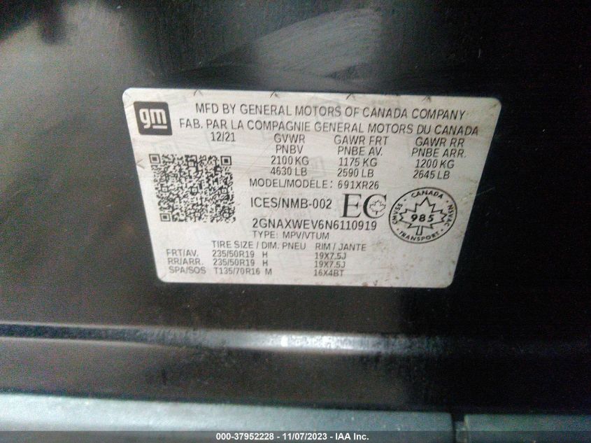 2022 CHEVROLET EQUINOX RS - 2GNAXWEV6N6110919