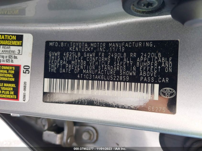 2020 TOYOTA CAMRY HYBRID LE - 4T1C31AK6LU522859