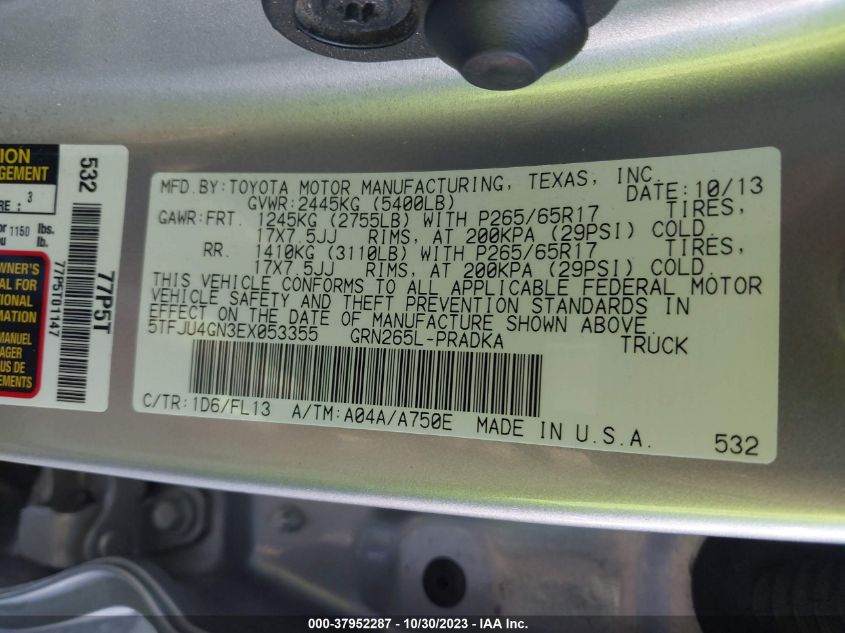 2014 TOYOTA TACOMA PRERUNNER - 5TFJU4GN3EX053355