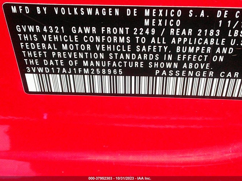 2015 VOLKSWAGEN JETTA SEDAN 1.8T SE 3VWD17AJ1FM258965
