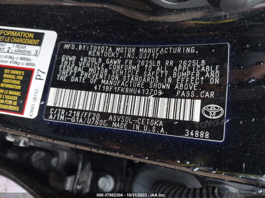 2017 TOYOTA CAMRY SE - 4T1BF1FK8HU413709