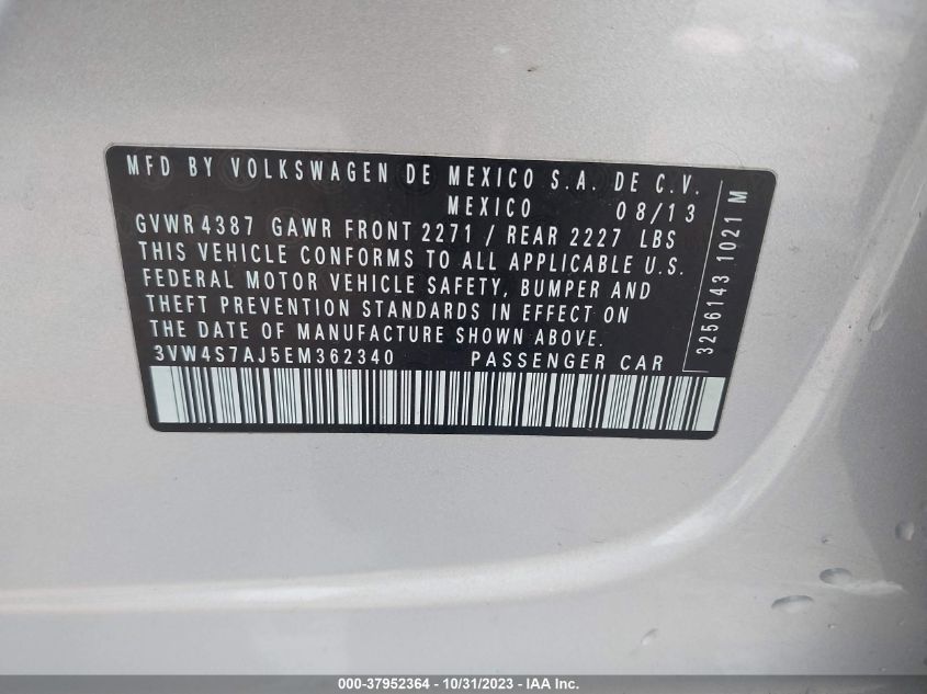 2014 VOLKSWAGEN JETTA SEDAN GLI AUTOBAHN W/NAV 3VW4S7AJ5EM362340