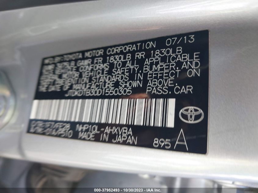 2013 TOYOTA PRIUS C ONE/TWO/THREE/FOUR - JTDKDTB30D1550305
