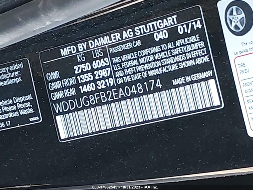 2014 MERCEDES-BENZ S 550 4MATIC WDDUG8FB2EA048174