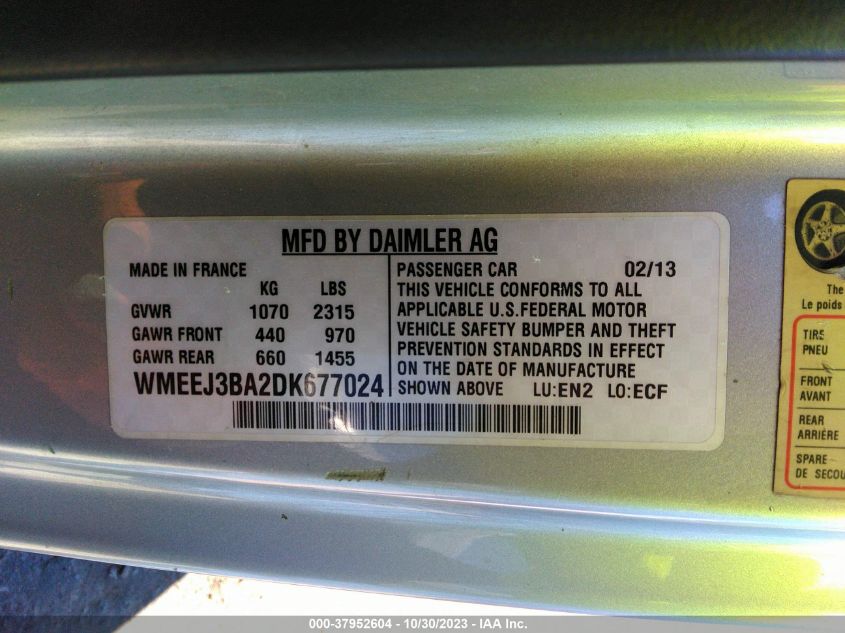 2013 SMART FORTWO PASSION/PURE WMEEJ3BA2DK677024