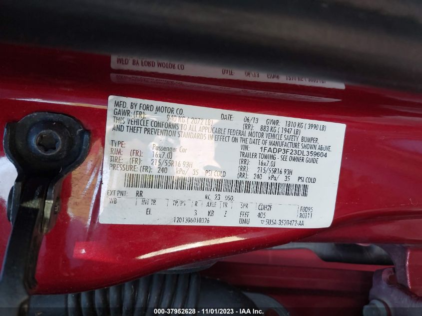 2013 FORD FOCUS SE - 1FADP3F23DL359604