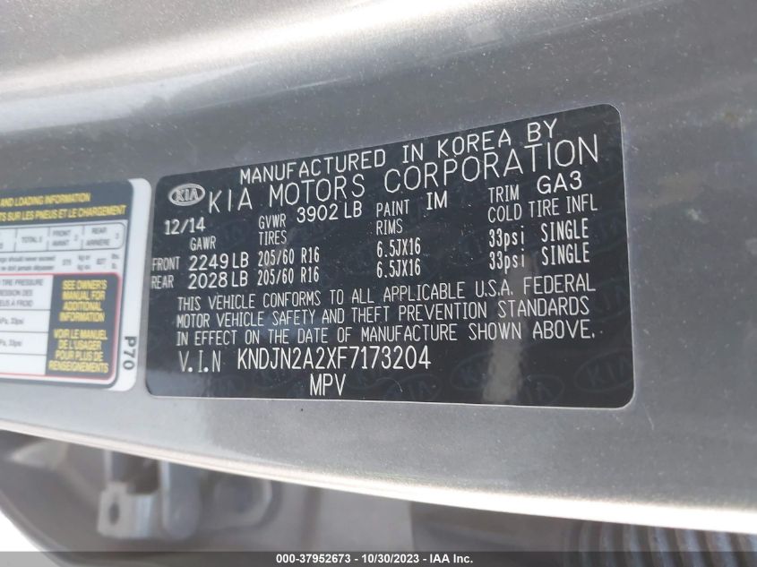 2015 KIA SOUL BASE - KNDJN2A2XF7173204
