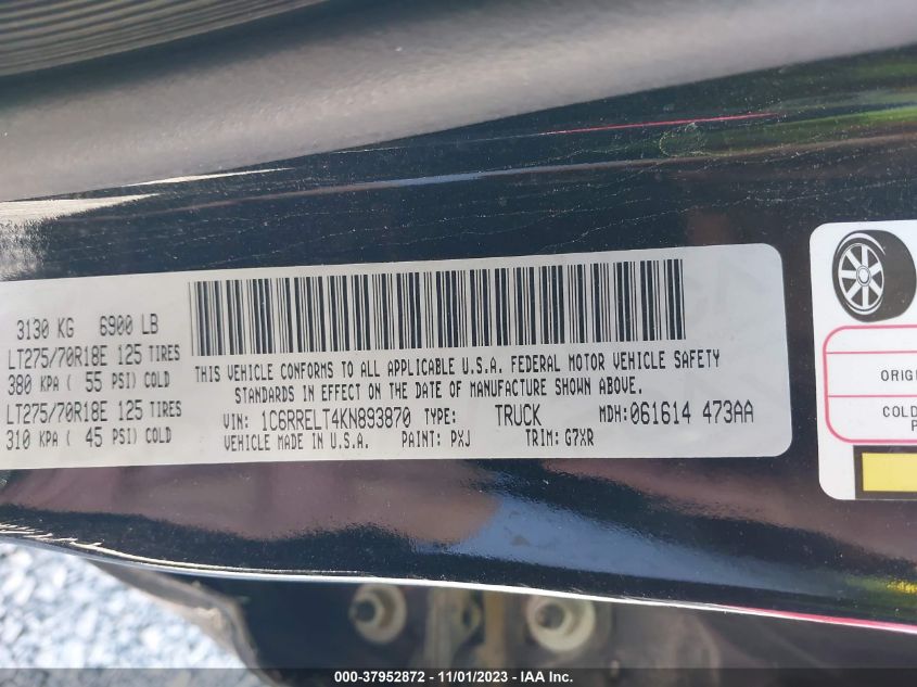 2019 RAM 1500 REBEL  4X2 5'7" BOX - 1C6RRELT4KN893870